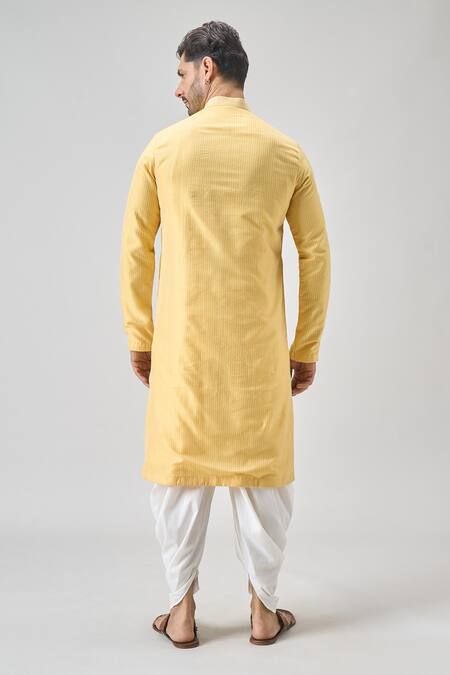 Shop_Arihant Rai Sinha_Yellow Polyester Embroidery Botanical Thread Kurta And Patiyala _at_Aza_Fashions