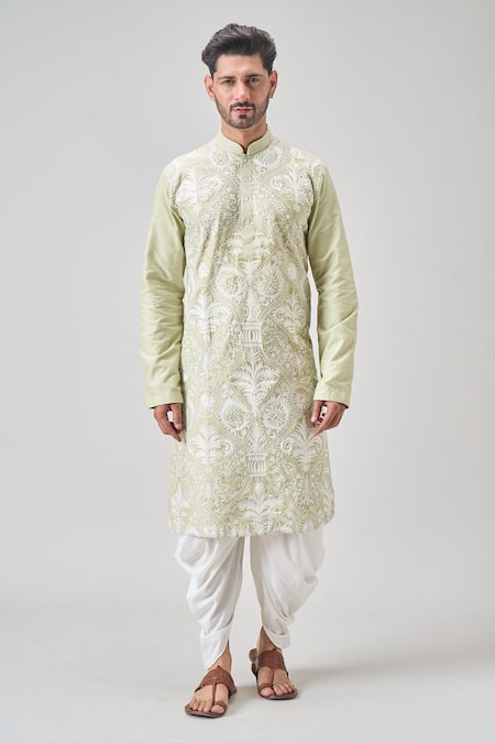 Buy_Arihant Rai Sinha_Green Polyester Embroidery Botanical Kurta And Patiyala Set _Online_at_Aza_Fashions
