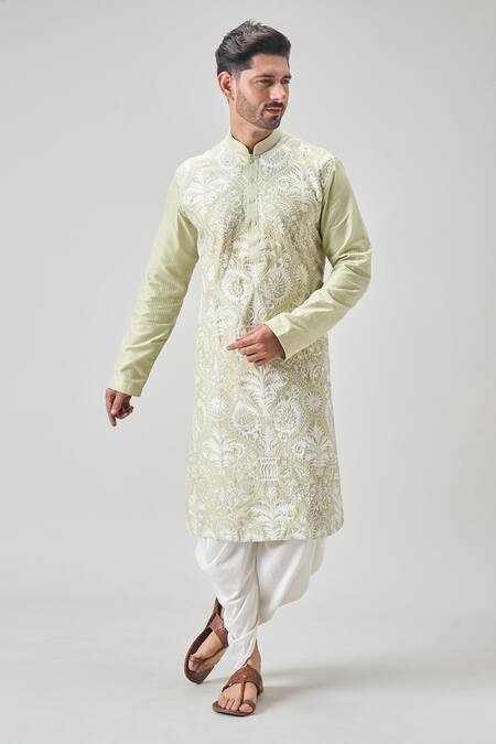 Arihant Rai Sinha_Green Polyester Embroidery Botanical Kurta And Patiyala Set _at_Aza_Fashions