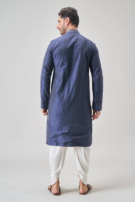 Shop_Arihant Rai Sinha_Blue Polyester Embroidery Botanical Thread Kurta Set _at_Aza_Fashions