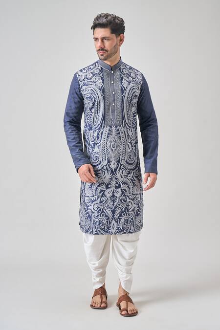 Buy_Arihant Rai Sinha_Blue Polyester Embroidery Botanical Thread Kurta Set _Online_at_Aza_Fashions