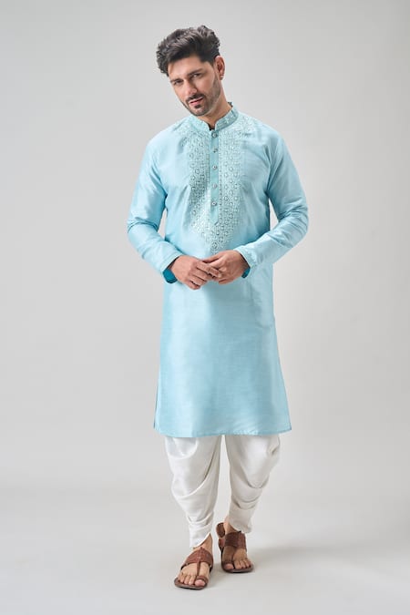 Buy_Arihant Rai Sinha_Blue Silk, Silk, Embroidery Firoji Mirror Kurta Set 