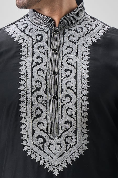 Shop_Arihant Rai Sinha_Black Polyester Embroidery Thread Kurta And Patiyala Set _Online_at_Aza_Fashions