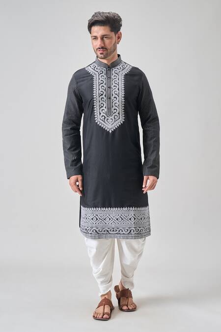 Arihant Rai Sinha_Black Polyester Embroidery Thread Kurta And Patiyala Set _at_Aza_Fashions