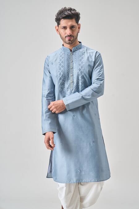 Buy_Arihant Rai Sinha_Blue Polyester Mirrors, Embroidery Kurta Set _Online_at_Aza_Fashions
