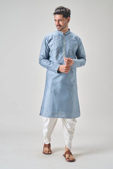 Arihant Rai Sinha_Blue Polyester Mirrors, Embroidery Kurta Set _at_Aza_Fashions