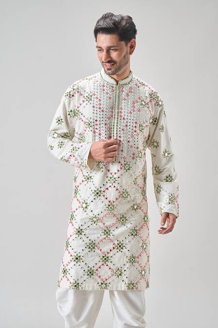Buy Arihant Rai Sinha Off White Polyester Embroidery Geometric Mirror Kurta Set Online at Aza Fashions Buy_Arihant Rai Sinha_Off White Polyester Embroidery Geometric Mirror Kurta Set_Online_at_Aza_Fashions