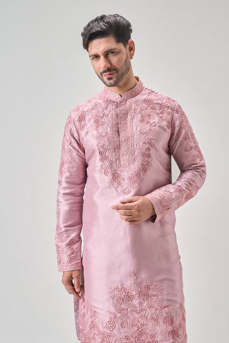 Shop Arihant Rai Sinha Pink Silk Embroidery Floral Vine Kurta Set Online at Aza Fashions Shop_Arihant Rai Sinha_Pink Silk Embroidery Floral Vine Kurta Set _Online_at_Aza_Fashions