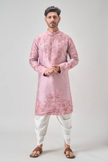 Buy Arihant Rai Sinha Pink Silk Embroidery Floral Vine Kurta Set Buy_Arihant Rai Sinha_Pink Silk Embroidery Floral Vine Kurta Set
