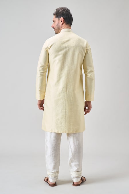 Shop Arihant Rai Sinha Yellow , Satin Embroidery Floral Vine Kurta Set at Aza Fashions Shop_Arihant Rai Sinha_Yellow , Satin Embroidery Floral Vine Kurta Set _at_Aza_Fashions