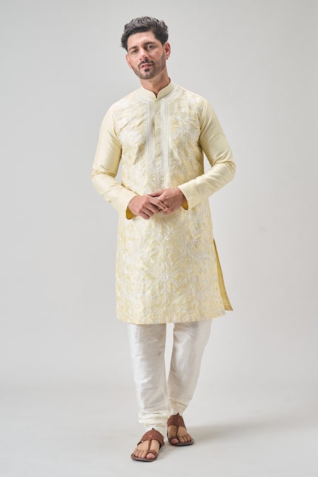 Buy Arihant Rai Sinha Yellow , Satin Embroidery Floral Vine Kurta Set Online at Aza Fashions Buy_Arihant Rai Sinha_Yellow , Satin Embroidery Floral Vine Kurta Set _Online_at_Aza_Fashions