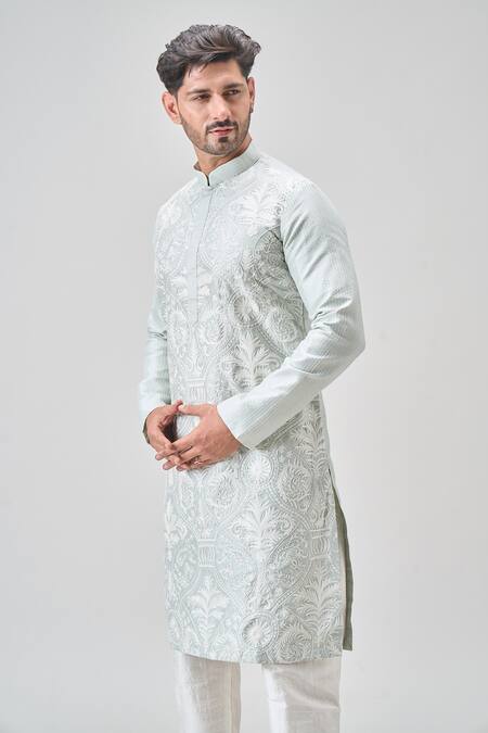 Arihant Rai Sinha Green Silk Embroidery Floral Aari Kurta Set at Aza Fashions Arihant Rai Sinha_Green Silk Embroidery Floral Aari Kurta Set _at_Aza_Fashions