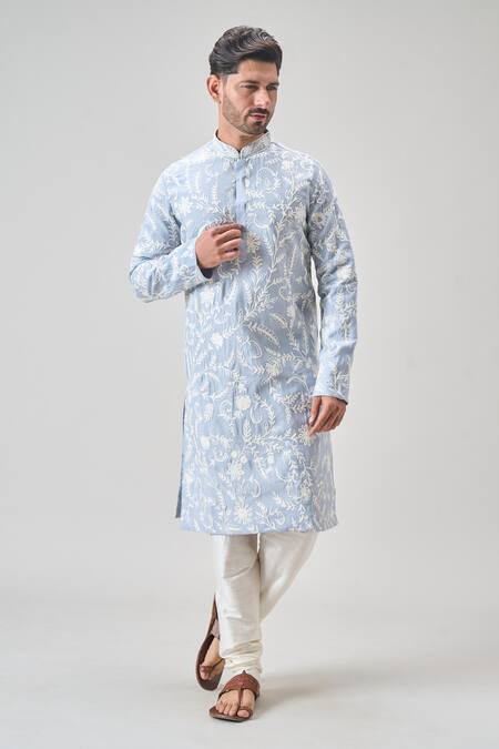 Arihant Rai Sinha Gray Polyester, Silk Embroidery Floral Aari Kurta Set at Aza Fashions Arihant Rai Sinha_Gray Polyester, Silk Embroidery Floral Aari Kurta Set _at_Aza_Fashions