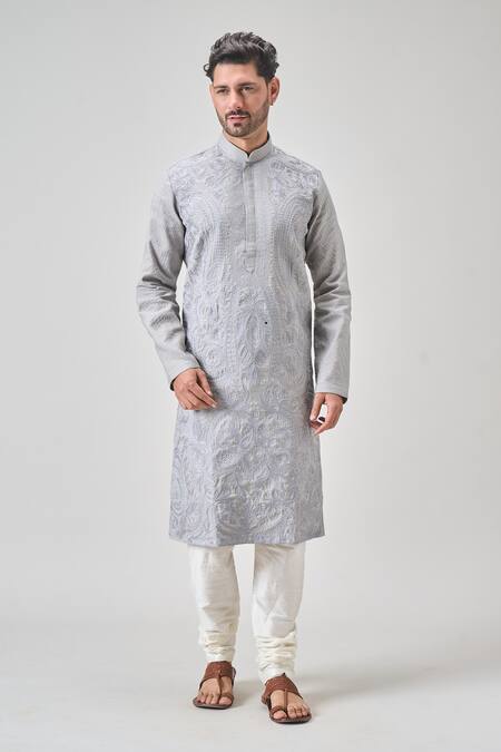 Arihant Rai Sinha Gray Polyester, Silk Embroidery Tonal Kurta Set at Aza Fashions Arihant Rai Sinha_Gray Polyester, Silk Embroidery Tonal Kurta Set _at_Aza_Fashions