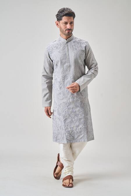 Buy Arihant Rai Sinha Gray Polyester, Silk Embroidery Tonal Kurta Set Buy_Arihant Rai Sinha_Gray Polyester, Silk Embroidery Tonal Kurta Set