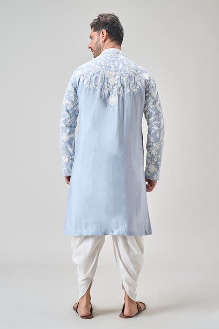 Shop_Arihant Rai Sinha_Gray Polyester Embroidery Floral Aari Kurta Set _at_Aza_Fashions