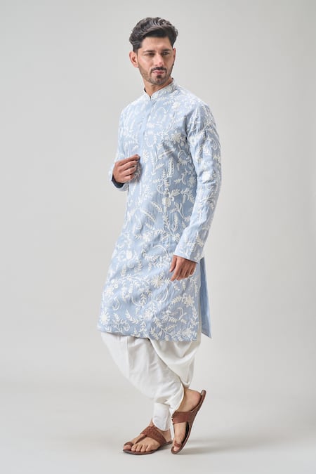 Arihant Rai Sinha_Gray Polyester Embroidery Floral Aari Kurta Set _at_Aza_Fashions