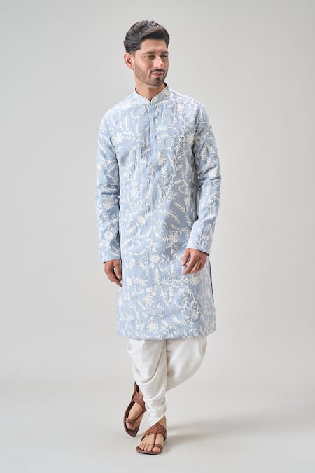 Buy_Arihant Rai Sinha_Gray Polyester Embroidery Floral Aari Kurta Set 
