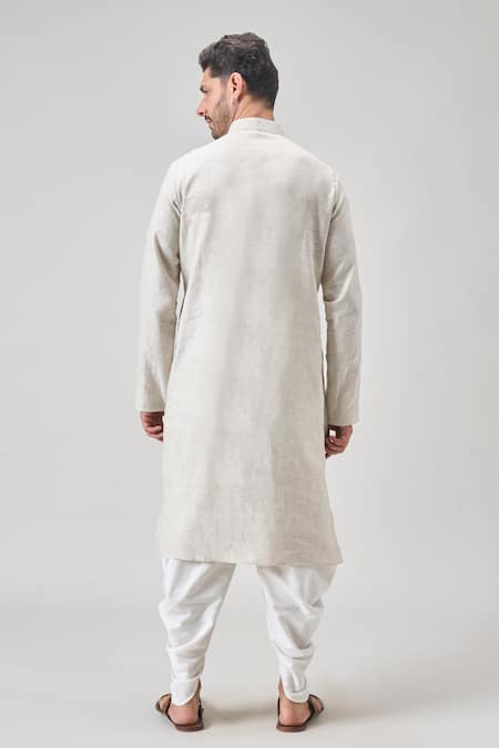 Shop_Arihant Rai Sinha_Gray Linen, Cotton Embroidery Floral Kurta Set With Patiala _at_Aza_Fashions