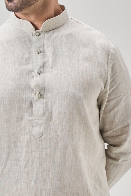 Shop_Arihant Rai Sinha_Gray Linen, Cotton Embroidery Floral Applique Kurta And Patiala Set _Online_at_Aza_Fashions