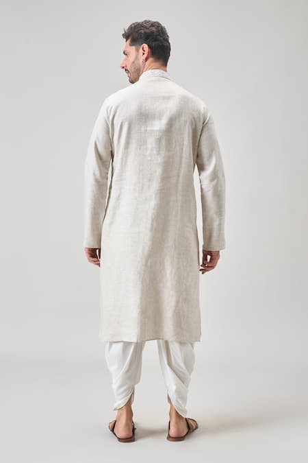 Shop_Arihant Rai Sinha_Gray Linen, Cotton Embroidery Floral Aari Kurta Set _at_Aza_Fashions