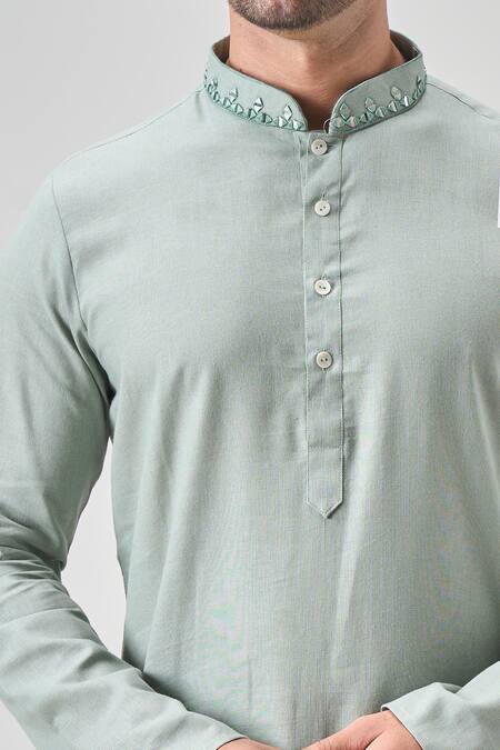 Arihant Rai Sinha_Green Linen, Cotton Mirrors, Embroidery Floral Kurta And Patiala Set _Online_at_Aza_Fashions