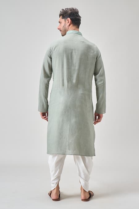 Shop Arihant Rai Sinha Green Linen, Cotton Embroidery Floral Kurta Set at Aza Fashions Shop_Arihant Rai Sinha_Green Linen, Cotton Embroidery Floral Kurta Set _at_Aza_Fashions