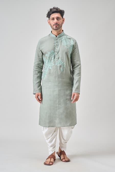 Buy Arihant Rai Sinha Green Linen, Cotton Embroidery Floral Kurta Set Online at Aza Fashions Buy_Arihant Rai Sinha_Green Linen, Cotton Embroidery Floral Kurta Set _Online_at_Aza_Fashions