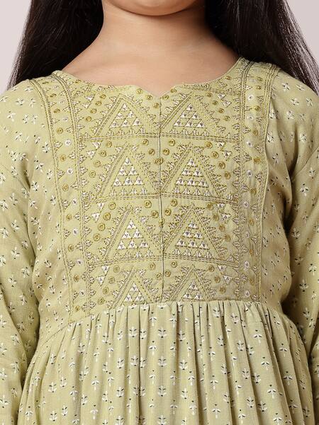 Samyukta Singhania_Yellow Rayon Embroidery Thread Work Anarkali And Trouser Set _at_Aza_Fashions