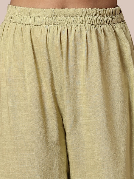 Buy_Samyukta Singhania_Yellow Rayon Embroidery Thread Work Anarkali And Trouser Set 
