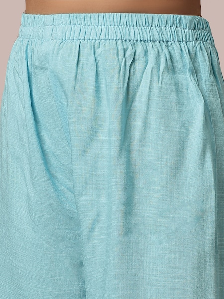 Shop_Petite Pomme_Blue Rayon Embroidery Thread Anarkali And Trouser Set 