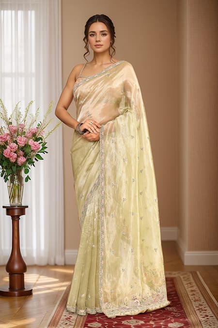 Kalighata Floral Embroidered Saree With Unstitched Blouse Piece 