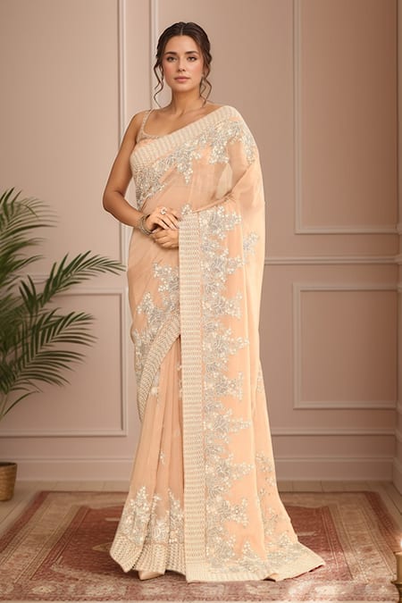 Kalighata Floral Garden Embroidered Saree With Unstitched Blouse Piece 