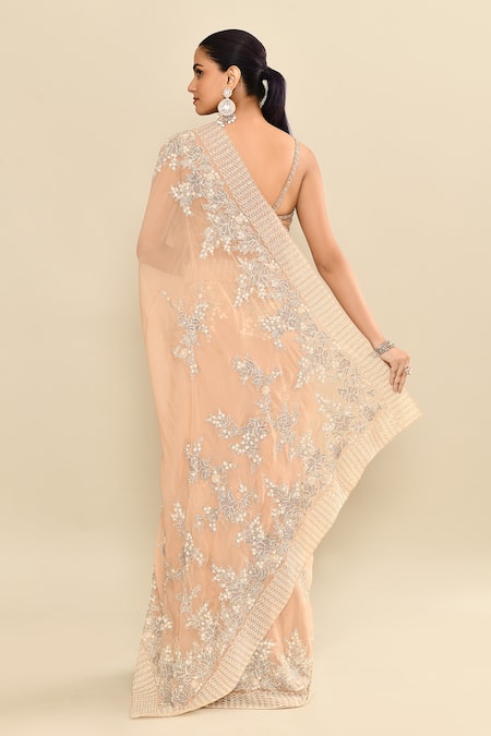 Kalighata Cutdana Floral Embroidered Saree Set 