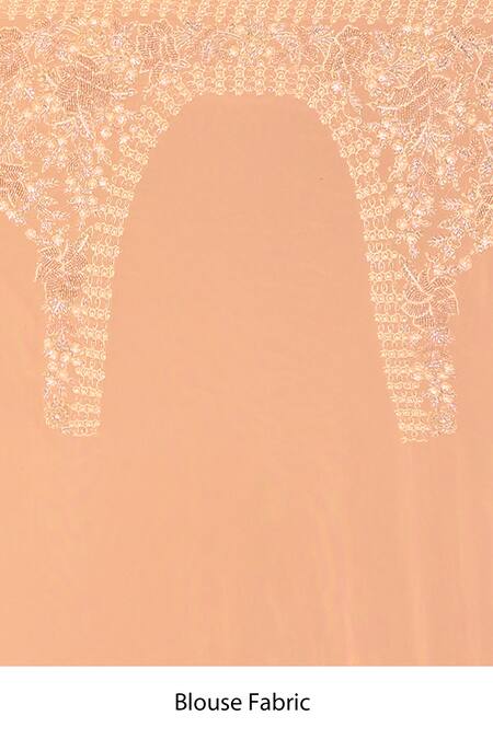 Kalighata_Peach Organza Cut Work, Sequins, Embroidery Round Neck Cutdana Floral Saree Set _Online_at_Aza_Fashions