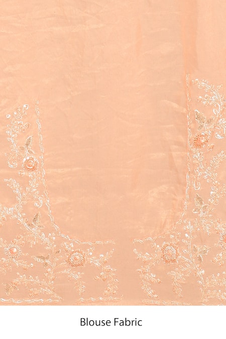 Kalighata Peach Tissue Embroidery, Sequins, Cut Work Round Neck Floral Saree Online at Aza Fashions Kalighata_Peach Tissue Embroidery, Sequins, Cut Work Round Neck Floral Saree _Online_at_Aza_Fashions