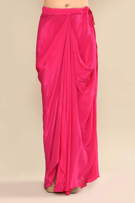 Kalighata_Pink Organza Embroidery Open Neck, Polo Collar Jacket Skirt Set _Online_at_Aza_Fashions