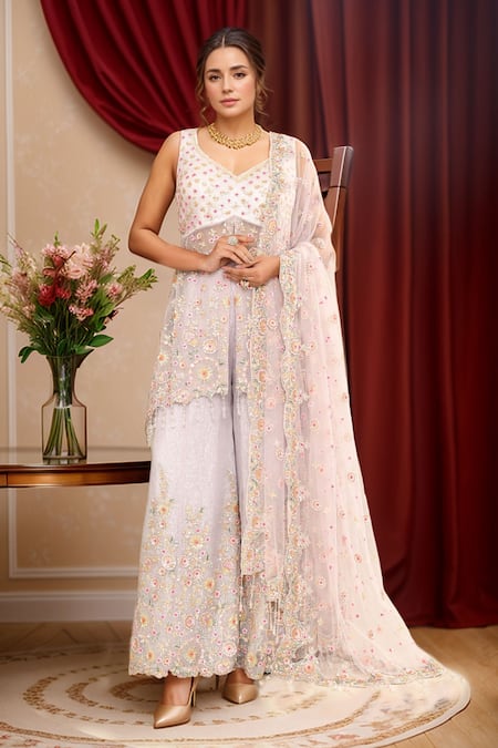 Kalighata Floral Hand Embroidered Kurta Sharara Set 