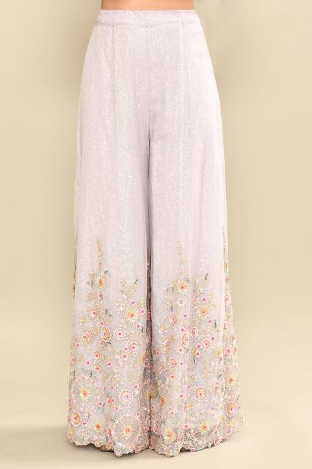 Kalighata_Purple Organza Sequins, Cut Work Lilac Floral Embroidered Kurta Set _at_Aza_Fashions