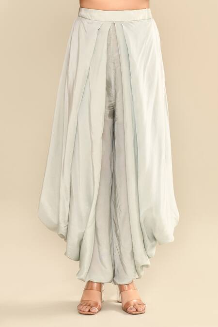 Kalighata_Blue Silk Sequins, Cut Work Open Floral Embroidered Jacket And Dhoti Pant Set _Online_at_Aza_Fashions