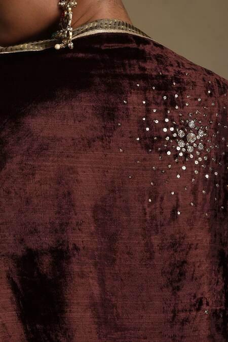 Buy_Weaver Story_Brown Sequins, Embroidery Floral Hand Dushala _Online_at_Aza_Fashions