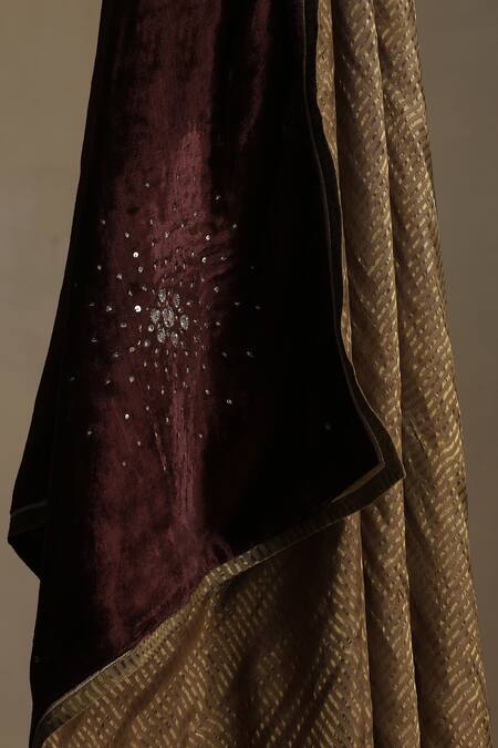 Shop_Weaver Story_Brown Sequins, Embroidery Floral Hand Dushala _Online_at_Aza_Fashions