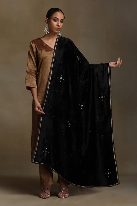 Weaver Story Floral Sequin Embroidered Black Dushala 