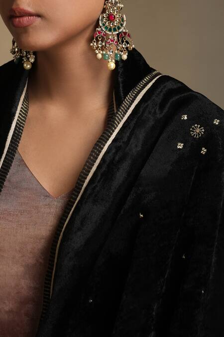 Buy_Weaver Story_Black Sequins, Embroidery Floral Dushala _Online_at_Aza_Fashions