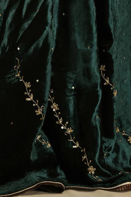 Buy_Weaver Story_Green Sequins Floral Vine Hand Embroidered Dushala _Online_at_Aza_Fashions