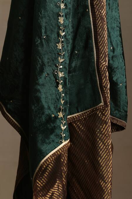 Shop_Weaver Story_Green Sequins Floral Vine Hand Embroidered Dushala _Online_at_Aza_Fashions