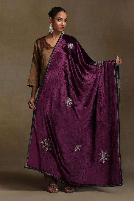 Weaver Story Purple Hand Embroidered Floral Dushala 