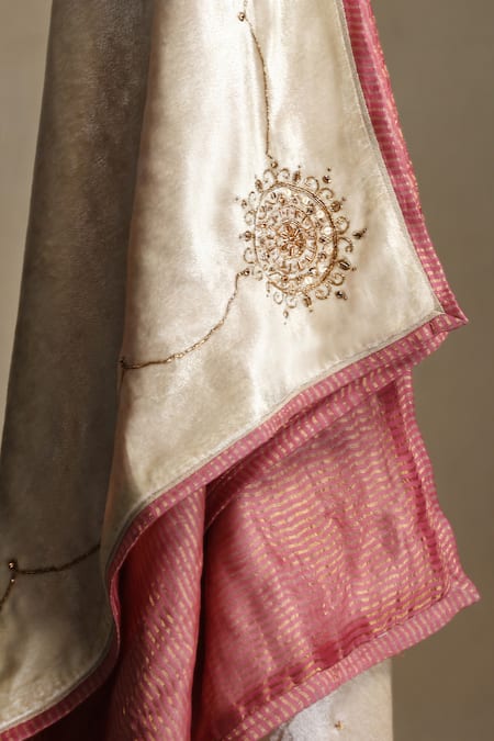 Shop_Weaver Story_Off White Embroidery Geometric Floral Hand Dushala _Online_at_Aza_Fashions