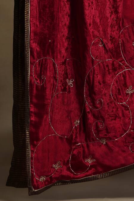 Buy_Weaver Story_Red Embroidery Floral Vine Hand Dushala _Online_at_Aza_Fashions