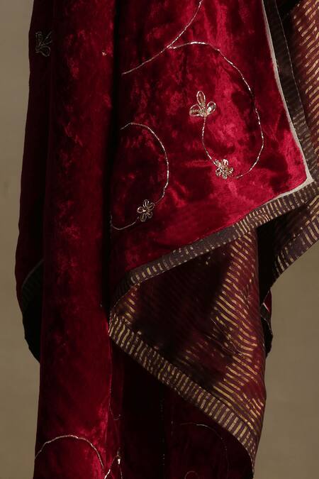 Shop_Weaver Story_Red Embroidery Floral Vine Hand Dushala _Online_at_Aza_Fashions